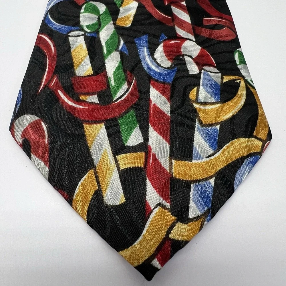 Golden House Necktie Christmas Colorful Candy Canes Black Background 57